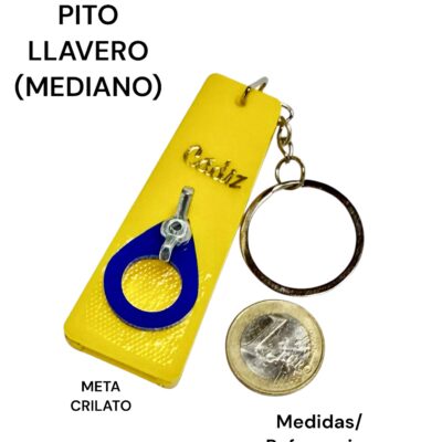 PITO LLAVERO MEDIANO. Amarillo/Azul metacrilato