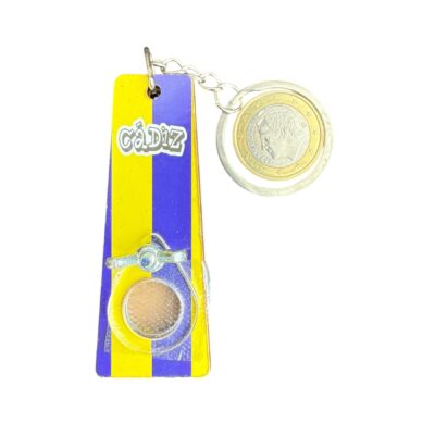 LLAVERO PITO DE  CARNAVAL MADERA . AMARILLO AZUL